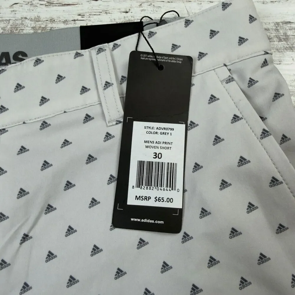 Adidas Ultimate 365 Golf Shorts Mens 32x8” Adi Print Gray Stretch Woven New